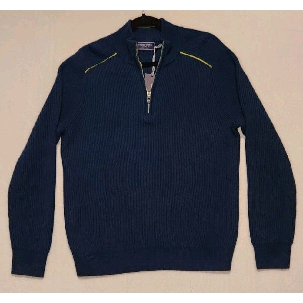 New Vineyard Vines Mens Med Merino Wool OTG Rib Ski Quarter Zip Sweater Teal Bay - Picture 12 of 12